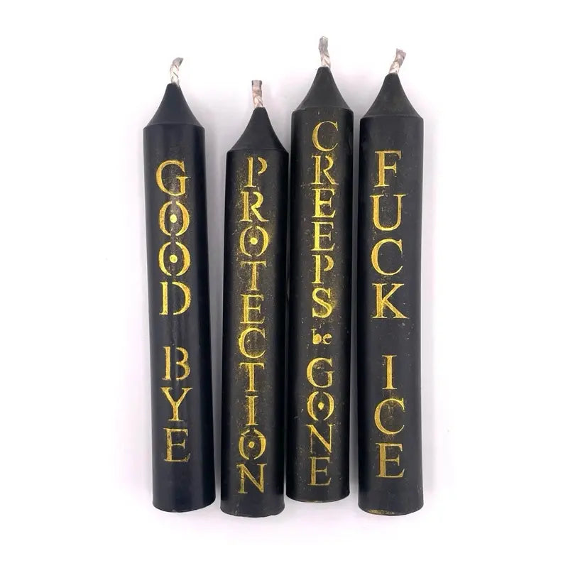 Color Magic Soy Wax Taper Spell Candle with Bold Hand Stenciled Mica Inscription
