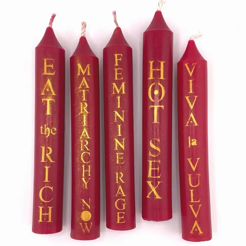 Color Magic Soy Wax Taper Spell Candle with Bold Hand Stenciled Mica Inscription