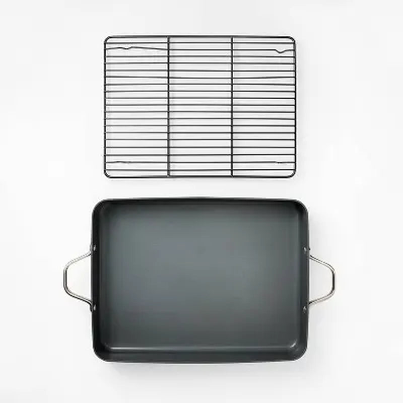 15.74" Aluminum Ceramic Roasting Pan Dark Gray - Figmint