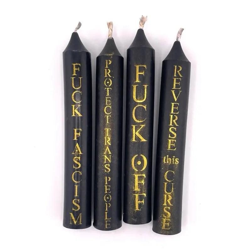 Color Magic Soy Wax Taper Spell Candle with Bold Hand Stenciled Mica Inscription