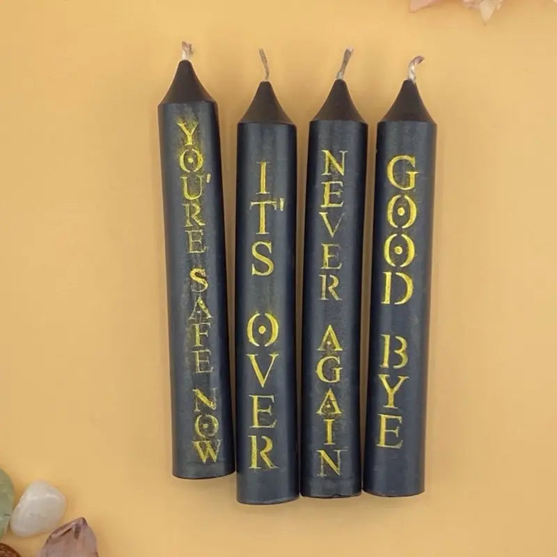 Color Magic Soy Wax Taper Spell Candle with Bold Hand Stenciled Mica Inscription