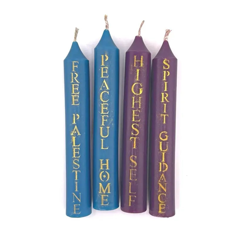 Color Magic Soy Wax Taper Spell Candle with Bold Hand Stenciled Mica Inscription
