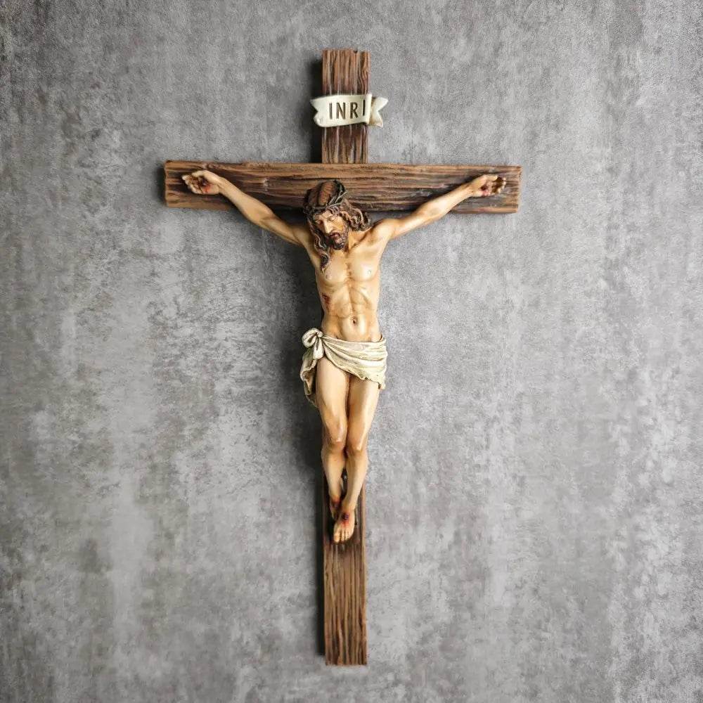 Catholic Wall Cross — 9.8 Inches Tall — Inspirational Home Décor Featuring Jesus Christ — Devotional Religious Gift — Renaissance-Style Sculpture — Handcrafted
