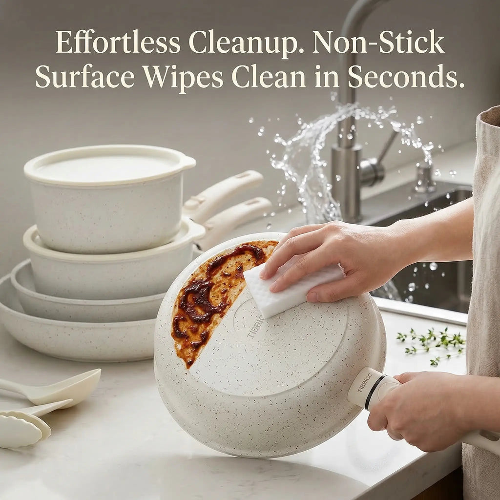 TIBBICC 20-Piece Nonstick Cookware Set – Detachable Handle, Space Saving, Non-Toxic, Less than $10 Each Pot, Perfect Gift