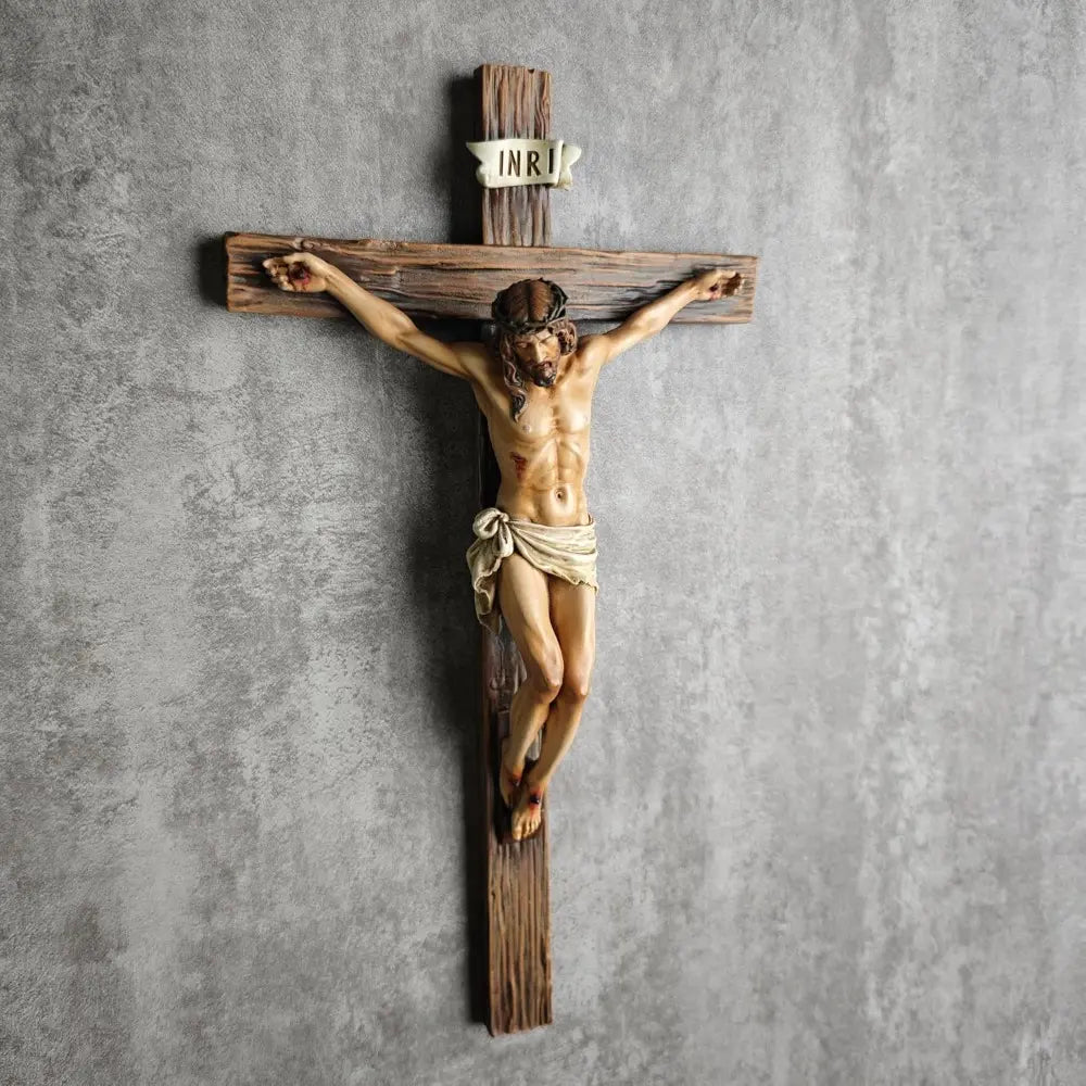 Catholic Wall Cross — 9.8 Inches Tall — Inspirational Home Décor Featuring Jesus Christ — Devotional Religious Gift — Renaissance-Style Sculpture — Handcrafted