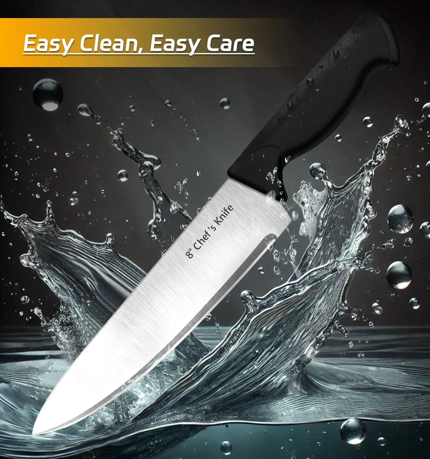 HENKELIVING Knife Set, 6-Piece Professional Kitchen Knife Set with Durable Knife Block, Rust-Resistant & Ergonomic Handle, Black