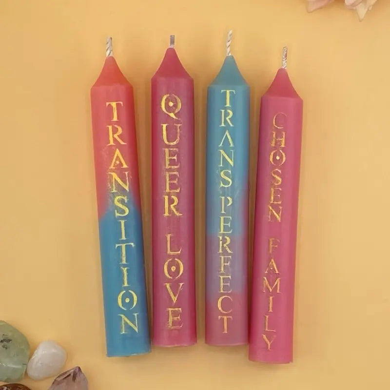 Color Magic Soy Wax Taper Spell Candle with Bold Hand Stenciled Mica Inscription