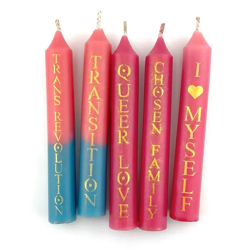 Color Magic Soy Wax Taper Spell Candle with Bold Hand Stenciled Mica Inscription
