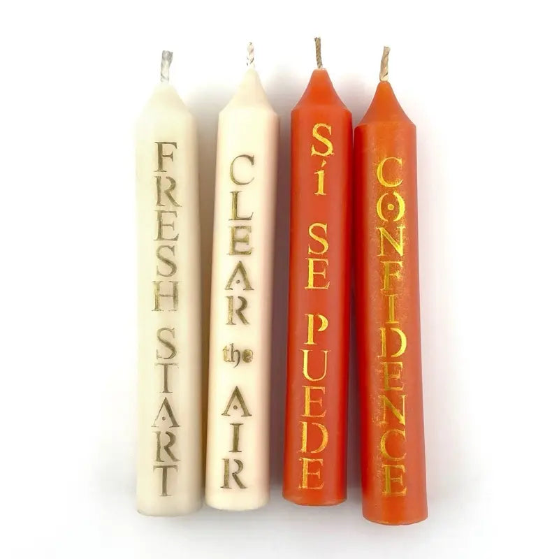 Color Magic Soy Wax Taper Spell Candle with Bold Hand Stenciled Mica Inscription