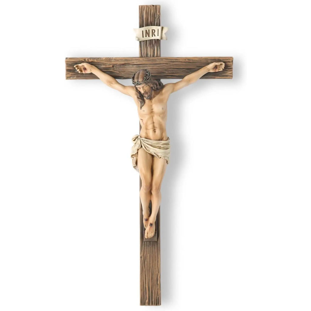 Catholic Wall Cross — 9.8 Inches Tall — Inspirational Home Décor Featuring Jesus Christ — Devotional Religious Gift — Renaissance-Style Sculpture — Handcrafted