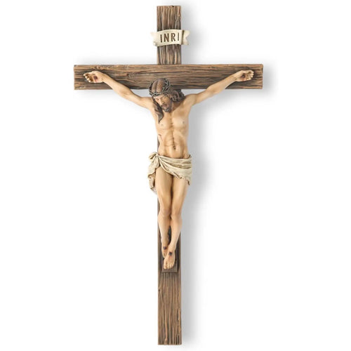 Catholic Wall Cross — 9.8 Inches Tall — Inspirational Home Décor Featuring Jesus Christ — Devotional Religious Gift — Renaissance-Style Sculpture — Handcrafted